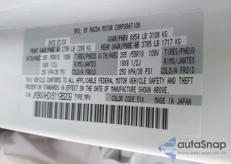 2025 Mazda Cx-90 Select from USA, damaged, VIN JM3KKAHDXS1196209